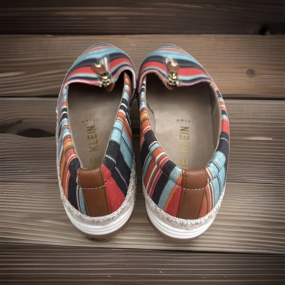 Anne Klein Women's Shoes Striped Espadrille Zip Sandals US Size 10M